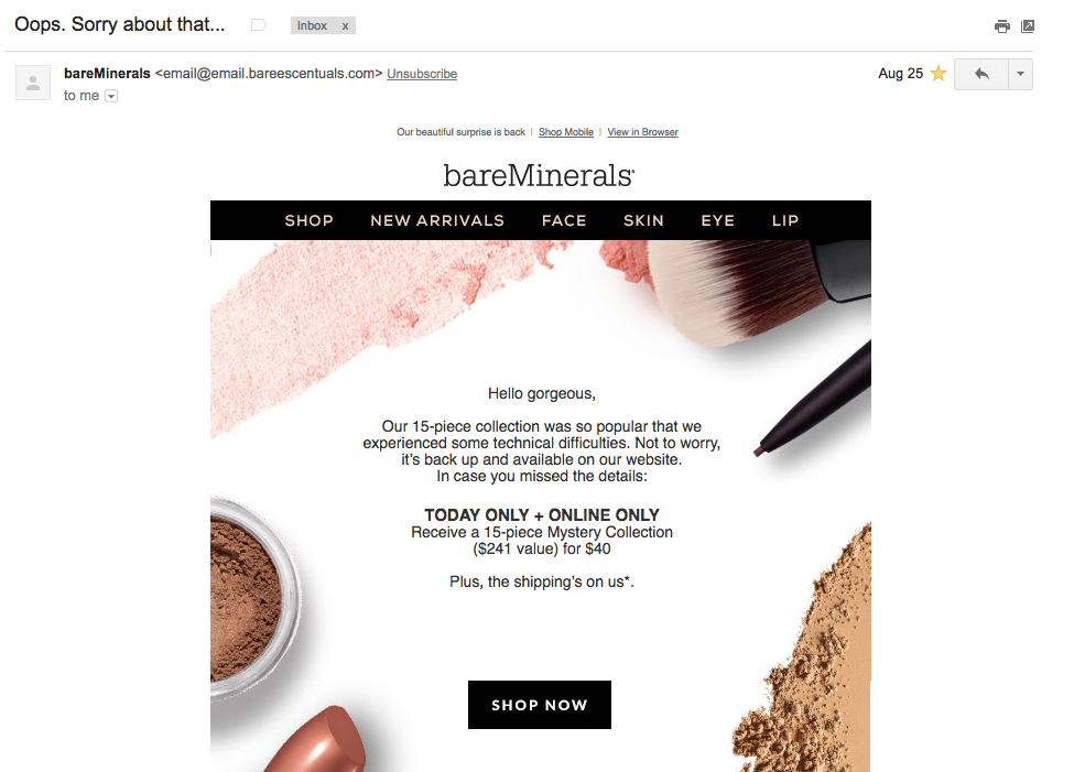E-Mail Kampagne von Bare Minerals