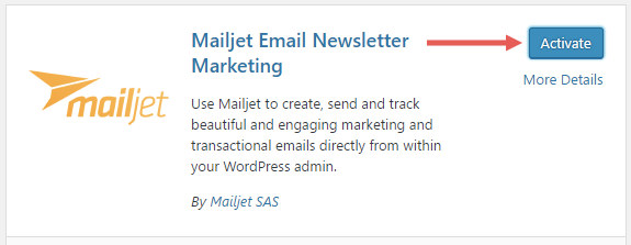 Screenshot Mailjet E-Mail WordPress Plugin aktivieren