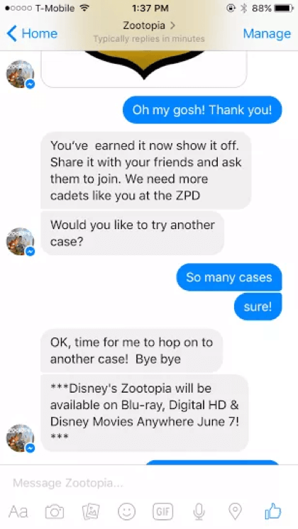 Chatbot Persona Judy Hopps von Disney bewirbt Zootopia